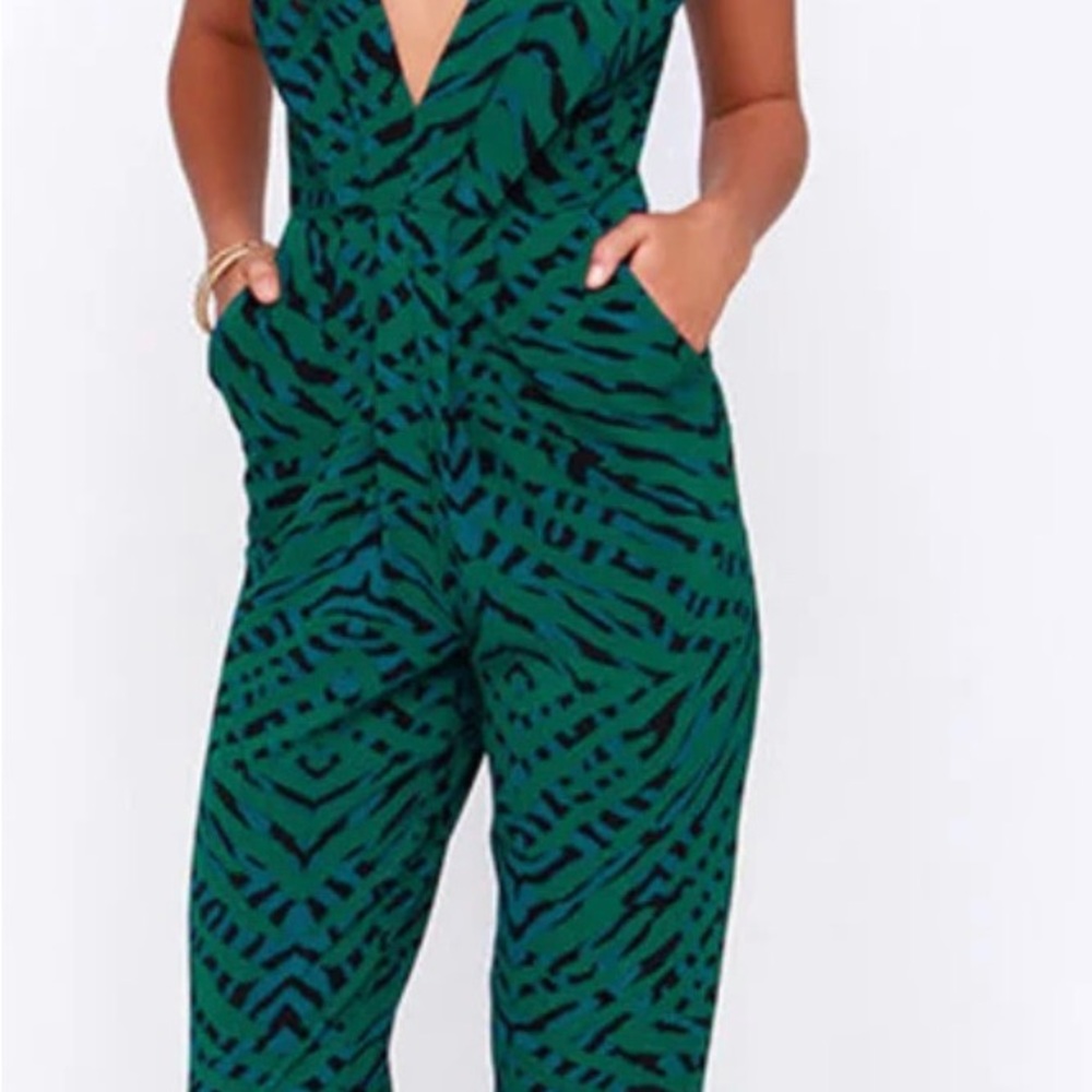 Lovers + Friends My Way Teal Green Print Jumpsuit Size Small - Used Condition. - Picture 3 of 7